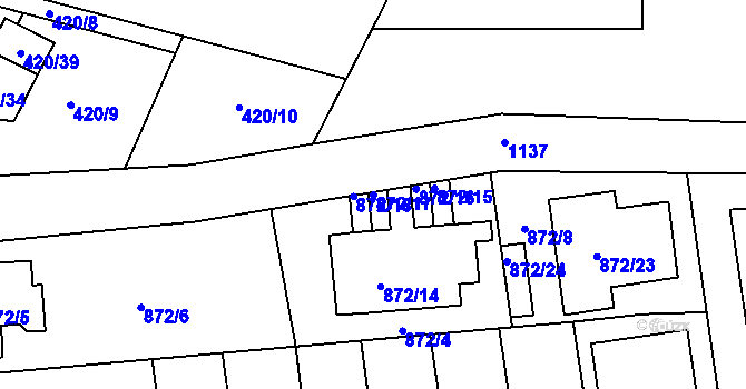 Parcela st. 872/17 v KÚ Slavonín, Katastrální mapa