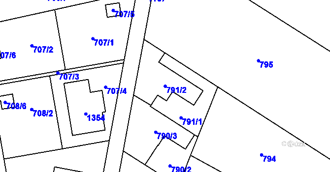 Parcela st. 791/2 v KÚ Slavonín, Katastrální mapa