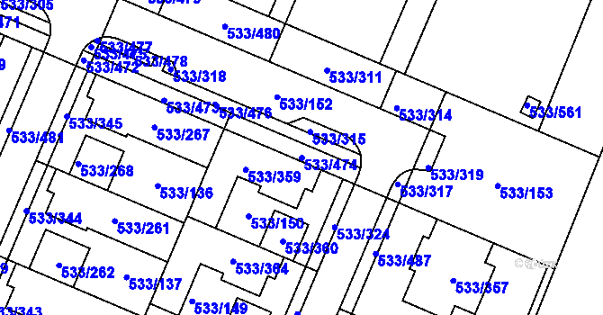 Parcela st. 533/474 v KÚ Slavonín, Katastrální mapa