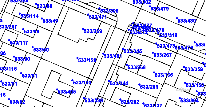 Parcela st. 533/481 v KÚ Slavonín, Katastrální mapa