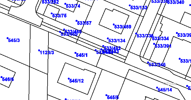 Parcela st. 533/484 v KÚ Slavonín, Katastrální mapa