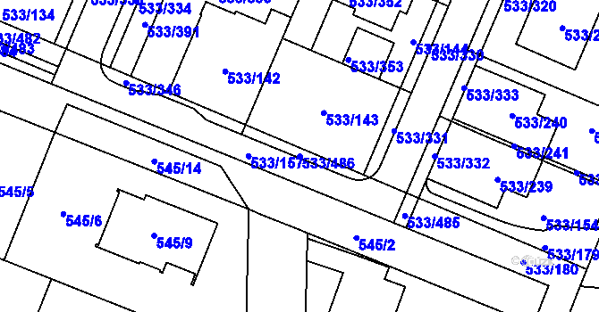 Parcela st. 533/486 v KÚ Slavonín, Katastrální mapa