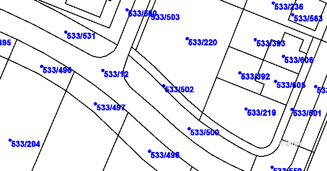 Parcela st. 533/502 v KÚ Slavonín, Katastrální mapa