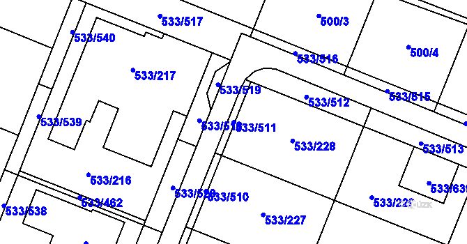 Parcela st. 533/511 v KÚ Slavonín, Katastrální mapa