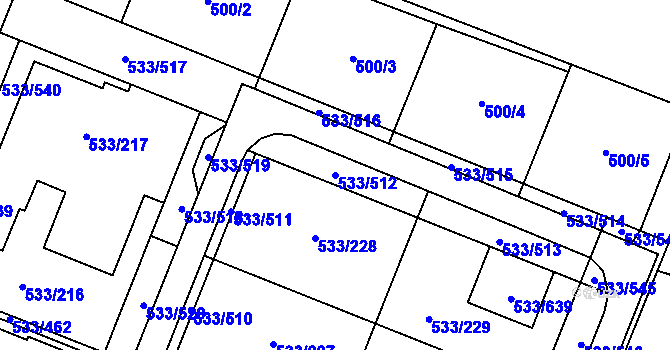 Parcela st. 533/512 v KÚ Slavonín, Katastrální mapa