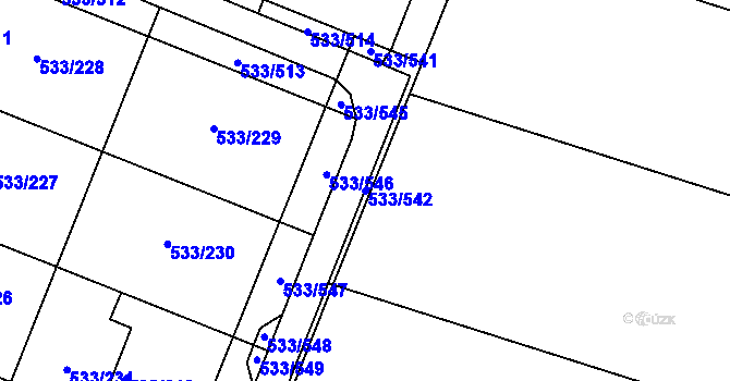 Parcela st. 533/542 v KÚ Slavonín, Katastrální mapa