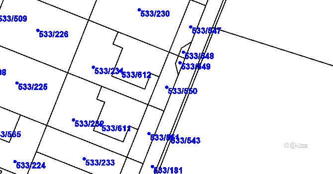 Parcela st. 533/550 v KÚ Slavonín, Katastrální mapa