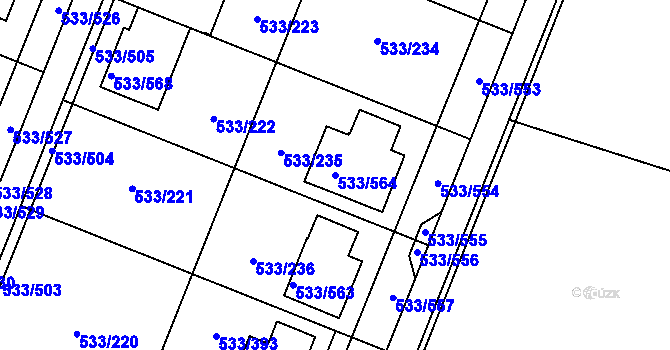 Parcela st. 533/564 v KÚ Slavonín, Katastrální mapa