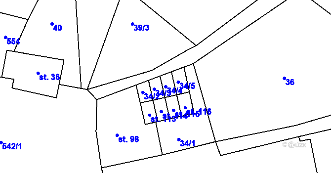 Parcela st. 34/4 v KÚ Slavoňov, Katastrální mapa