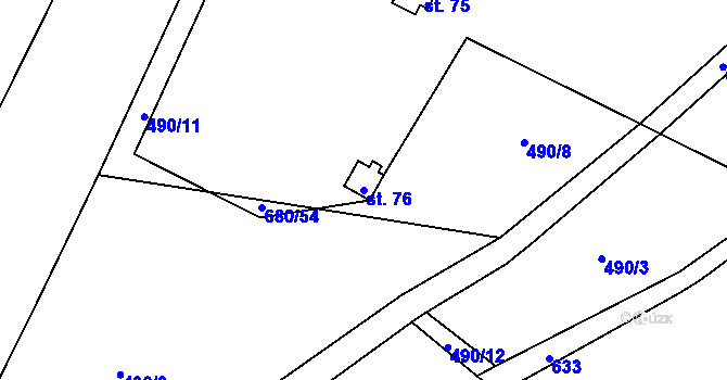 Parcela st. 76 v KÚ Hranice u Slavošova, Katastrální mapa