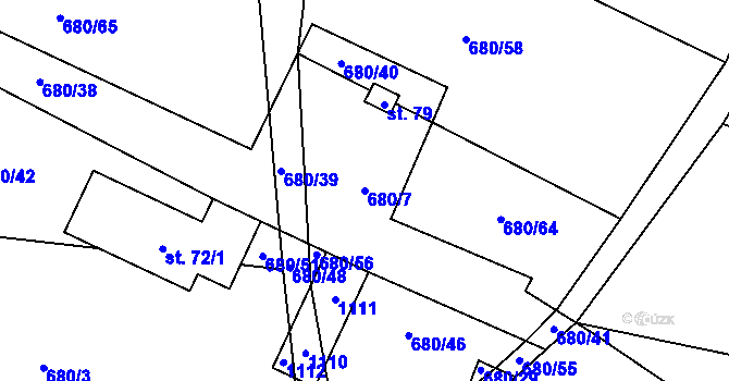 Parcela st. 680/7 v KÚ Hranice u Slavošova, Katastrální mapa