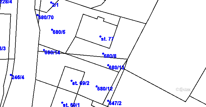 Parcela st. 680/8 v KÚ Hranice u Slavošova, Katastrální mapa