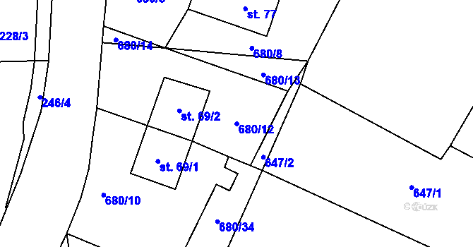 Parcela st. 680/12 v KÚ Hranice u Slavošova, Katastrální mapa