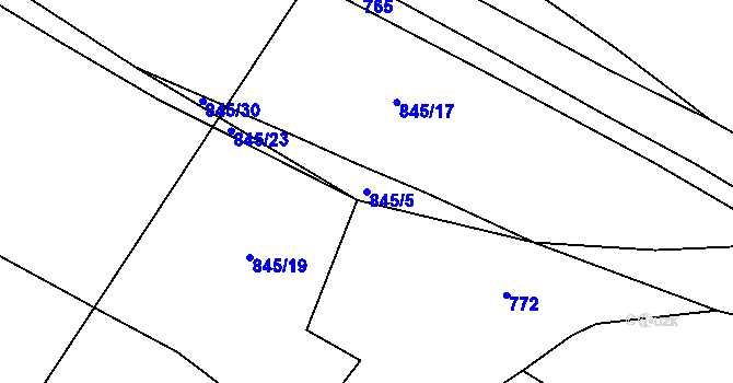 Parcela st. 845/5 v KÚ Hranice u Slavošova, Katastrální mapa