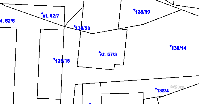 Parcela st. 67/3 v KÚ Hranice u Slavošova, Katastrální mapa