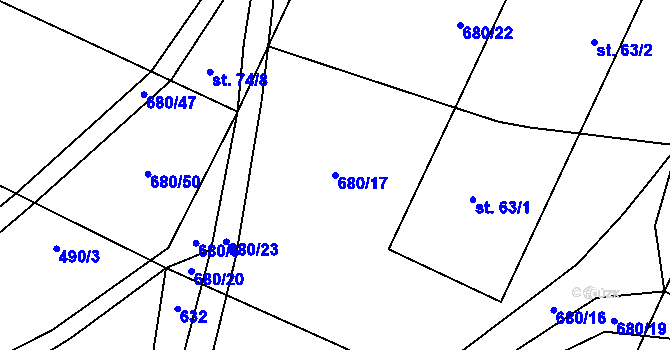 Parcela st. 680/17 v KÚ Hranice u Slavošova, Katastrální mapa