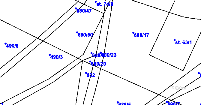 Parcela st. 680/23 v KÚ Hranice u Slavošova, Katastrální mapa