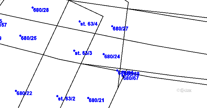 Parcela st. 680/24 v KÚ Hranice u Slavošova, Katastrální mapa
