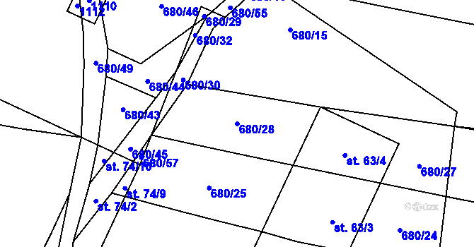 Parcela st. 680/28 v KÚ Hranice u Slavošova, Katastrální mapa