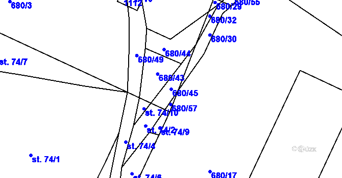 Parcela st. 680/45 v KÚ Hranice u Slavošova, Katastrální mapa