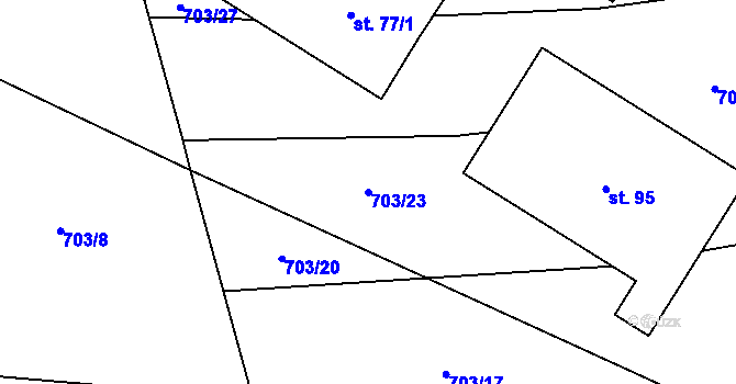Parcela st. 703/23 v KÚ Slavošov u Zruče nad Sázavou, Katastrální mapa