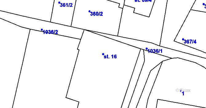 Parcela st. 16 v KÚ Slavošovice u Lišova, Katastrální mapa