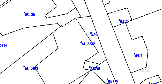 Parcela st. 36/2 v KÚ Koberno, Katastrální mapa