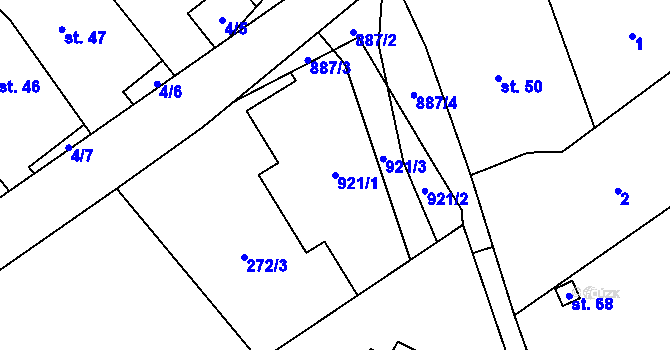 Parcela st. 921/1 v KÚ Koberno, Katastrální mapa