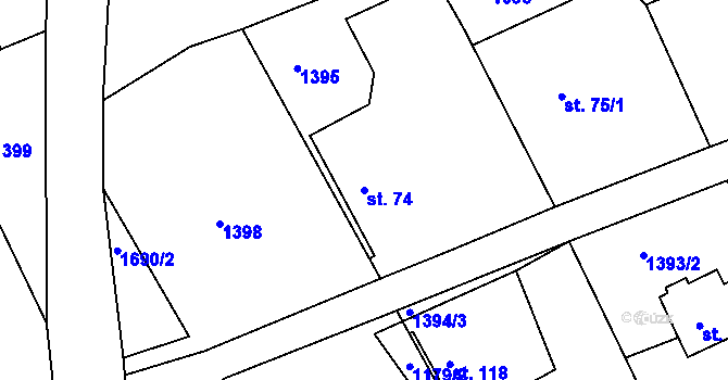 Parcela st. 74 v KÚ Ves Rudoltice, Katastrální mapa