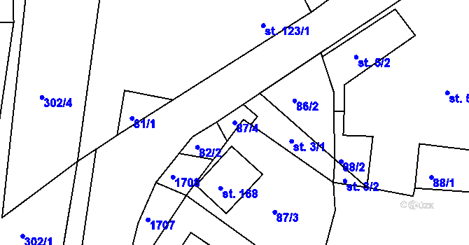 Parcela st. 87/4 v KÚ Ves Rudoltice, Katastrální mapa