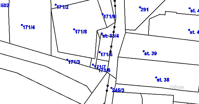 Parcela st. 171/5 v KÚ Ves Rudoltice, Katastrální mapa