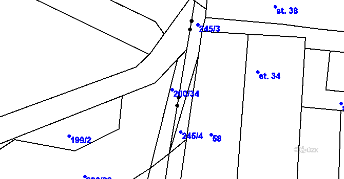 Parcela st. 200/34 v KÚ Ves Rudoltice, Katastrální mapa