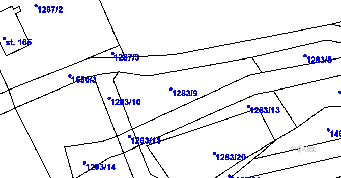 Parcela st. 1283/9 v KÚ Ves Rudoltice, Katastrální mapa