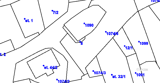Parcela st. 8 v KÚ Víno, Katastrální mapa