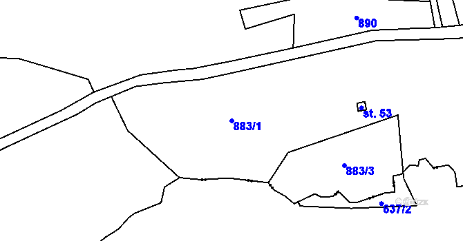 Parcela st. 883/1 v KÚ Víno, Katastrální mapa