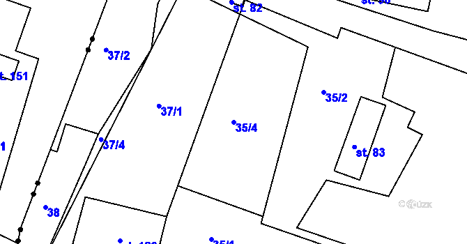 Parcela st. 35/4 v KÚ Městys Rudoltice, Katastrální mapa