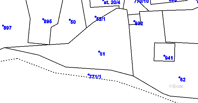 Parcela st. 51 v KÚ Pelhřimovy, Katastrální mapa