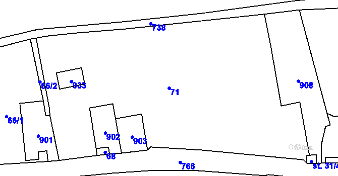 Parcela st. 71 v KÚ Pelhřimovy, Katastrální mapa