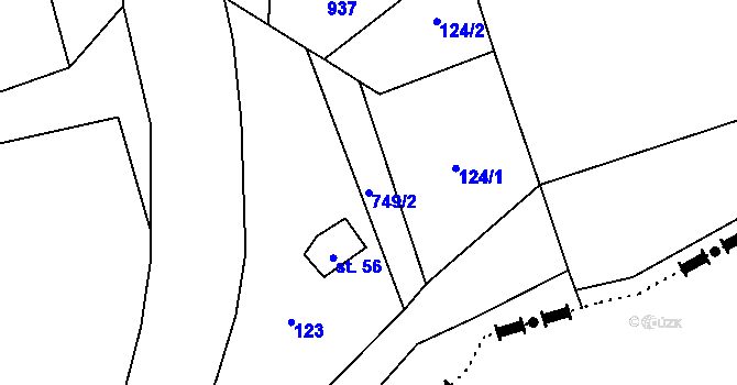 Parcela st. 749/2 v KÚ Pelhřimovy, Katastrální mapa