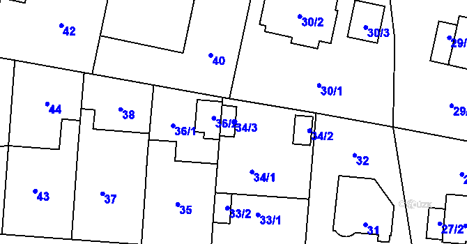 Parcela st. 34/3 v KÚ Holyně, Katastrální mapa