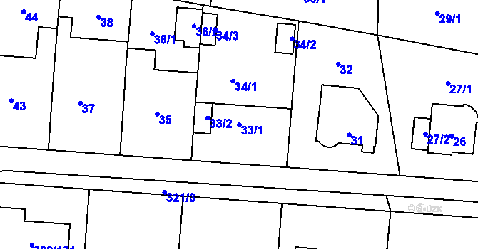 Parcela st. 33/1 v KÚ Holyně, Katastrální mapa