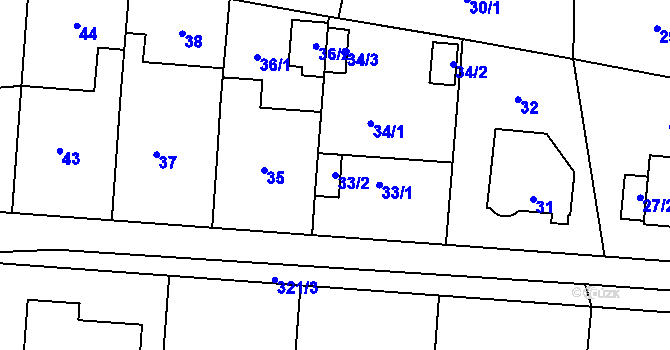Parcela st. 33/2 v KÚ Holyně, Katastrální mapa
