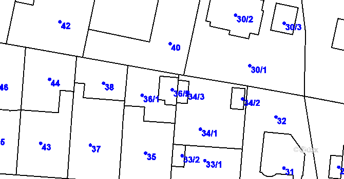 Parcela st. 36/2 v KÚ Holyně, Katastrální mapa