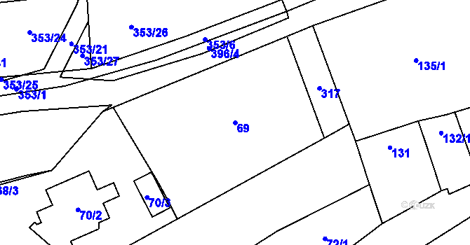 Parcela st. 69 v KÚ Holyně, Katastrální mapa