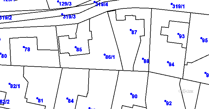 Parcela st. 86/1 v KÚ Holyně, Katastrální mapa
