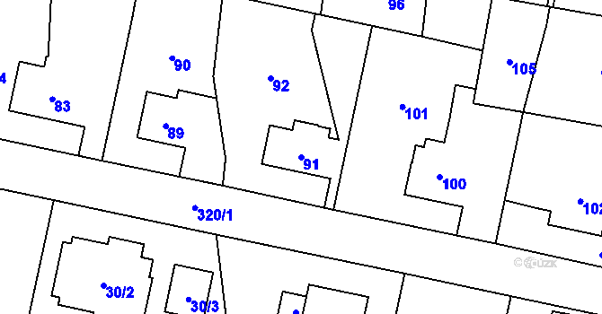 Parcela st. 91 v KÚ Holyně, Katastrální mapa