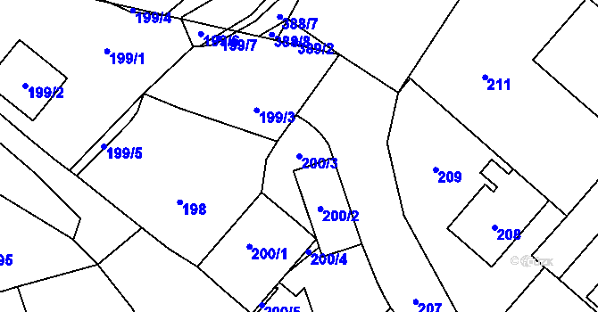 Parcela st. 200/3 v KÚ Holyně, Katastrální mapa