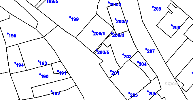 Parcela st. 200/5 v KÚ Holyně, Katastrální mapa