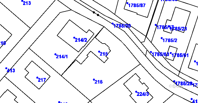 Parcela st. 215 v KÚ Holyně, Katastrální mapa