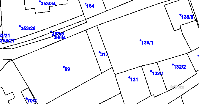 Parcela st. 317 v KÚ Holyně, Katastrální mapa